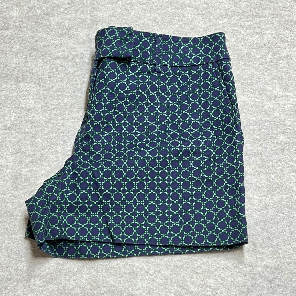 Kenar Shorts Size 4 Navy Blue Lime Green Geometric Quatrefoil Cotton Blend
